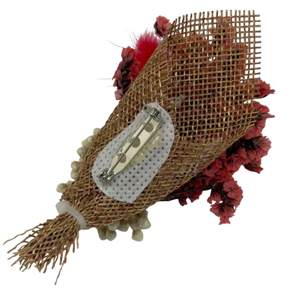 Red & Beige Artificial Flower Boutonniere Rustic Floral Design