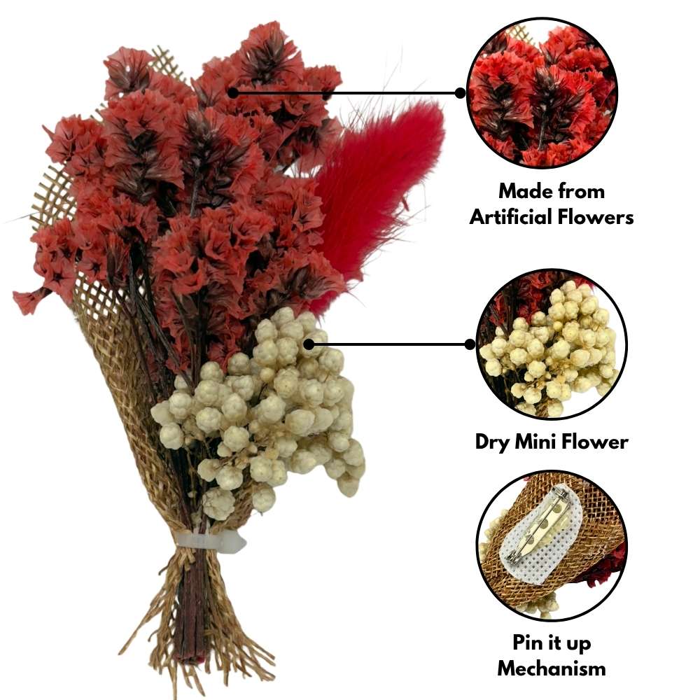 Red & Beige Artificial Flower Boutonniere Rustic Floral Design
