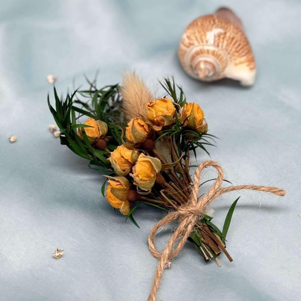 Yellow & Green Artificial Flower Boutonniere Rustic Floral Design