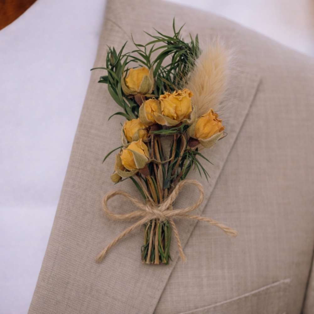 Yellow & Green Artificial Flower Boutonniere Rustic Floral Design