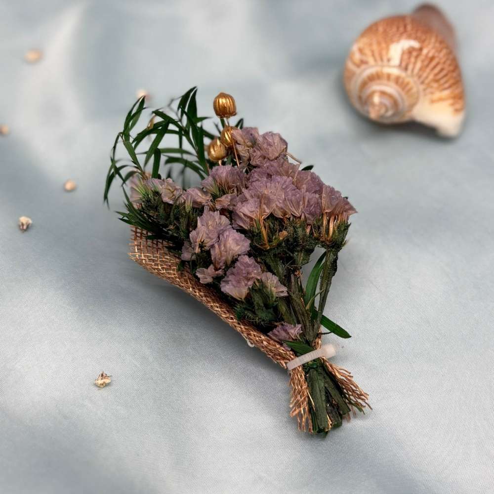 Lavender & Green Artificial Flower Boutonniere Rustic Floral Design