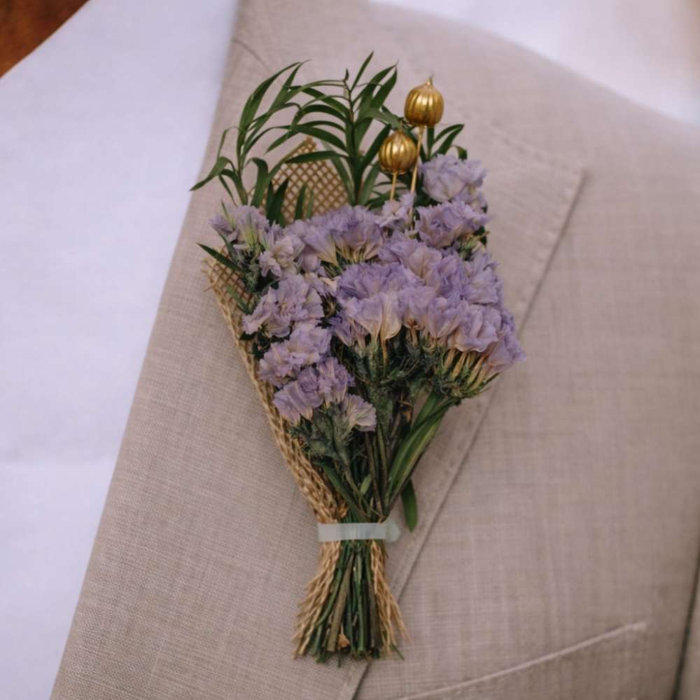 Lavender & Green Artificial Flower Boutonniere Rustic Floral Design