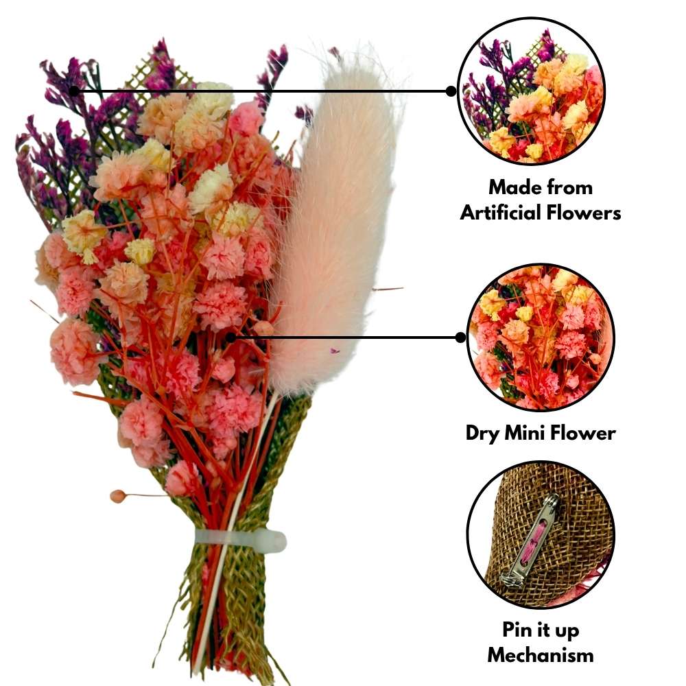 Pink & Coral Artificial Flower Boutonniere Rustic Floral Design