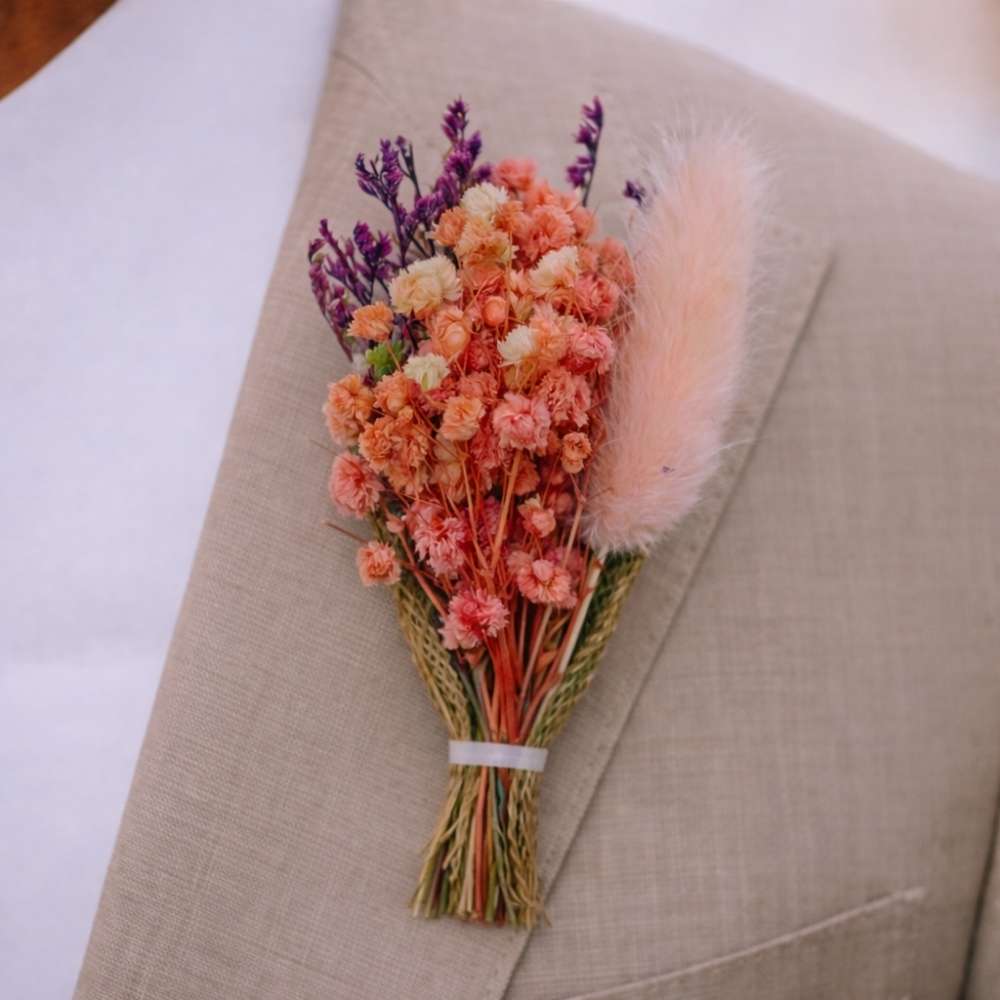 Pink & Coral Artificial Flower Boutonniere Rustic Floral Design