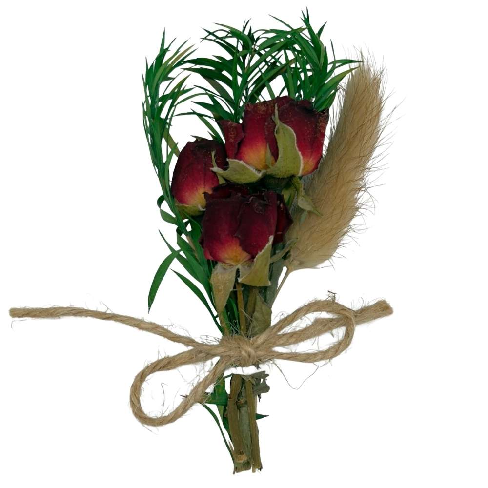 Red & Green Artificial Flower Boutonniere Rustic Floral Design