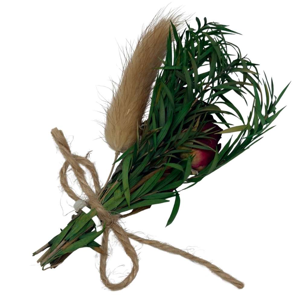 Red & Green Artificial Flower Boutonniere Rustic Floral Design