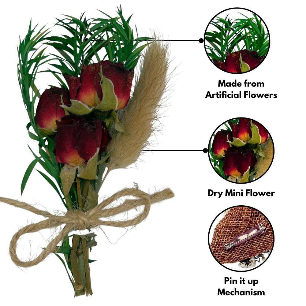 Red & Green Artificial Flower Boutonniere Rustic Floral Design