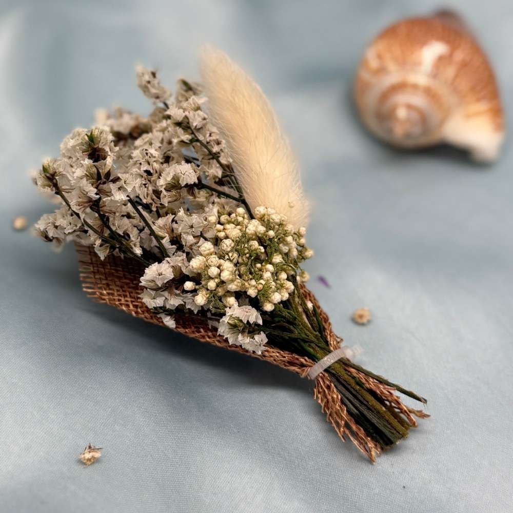 White & Green Artificial Flower Boutonniere Rustic Floral Design
