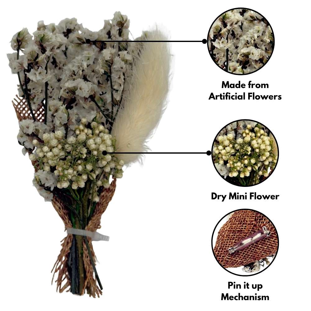 White & Green Artificial Flower Boutonniere Rustic Floral Design