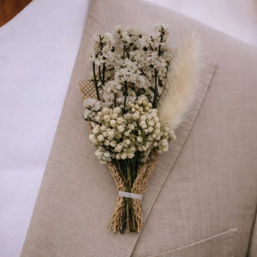 White & Green Artificial Flower Boutonniere Rustic Floral Design