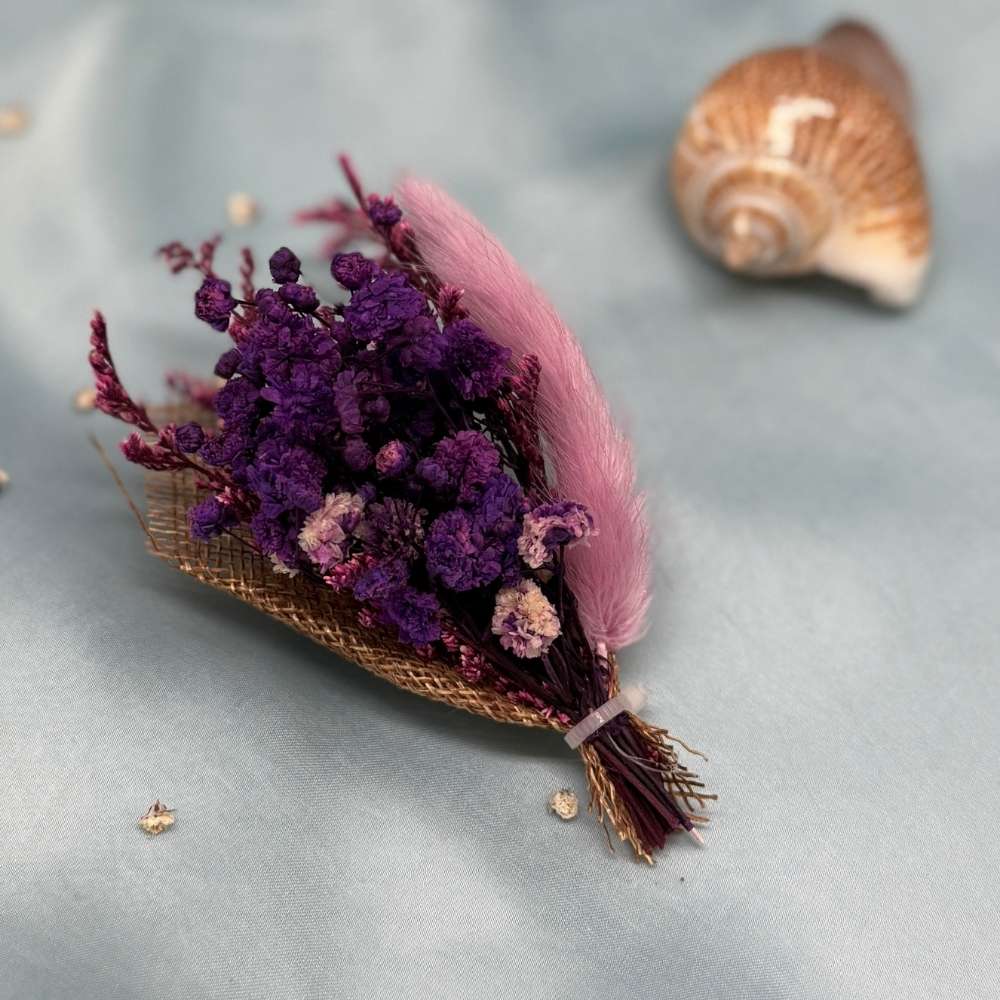 Purple & Pink Artificial Flower Boutonniere Rustic Floral Design