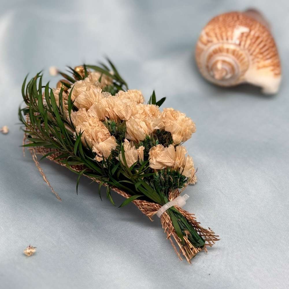 Peach & Green Artificial Flower Boutonniere Rustic Floral Design