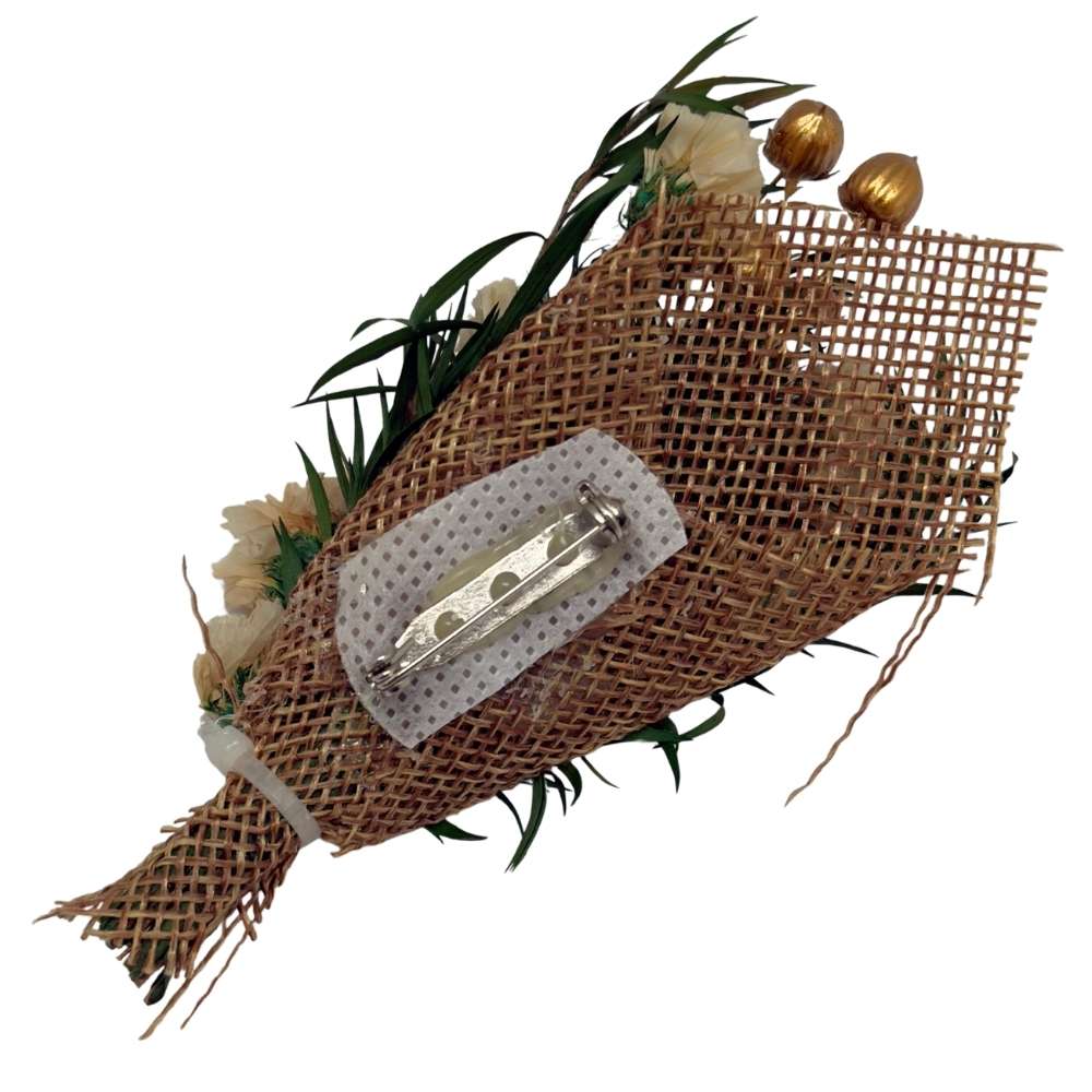 Peach & Green Artificial Flower Boutonniere Rustic Floral Design