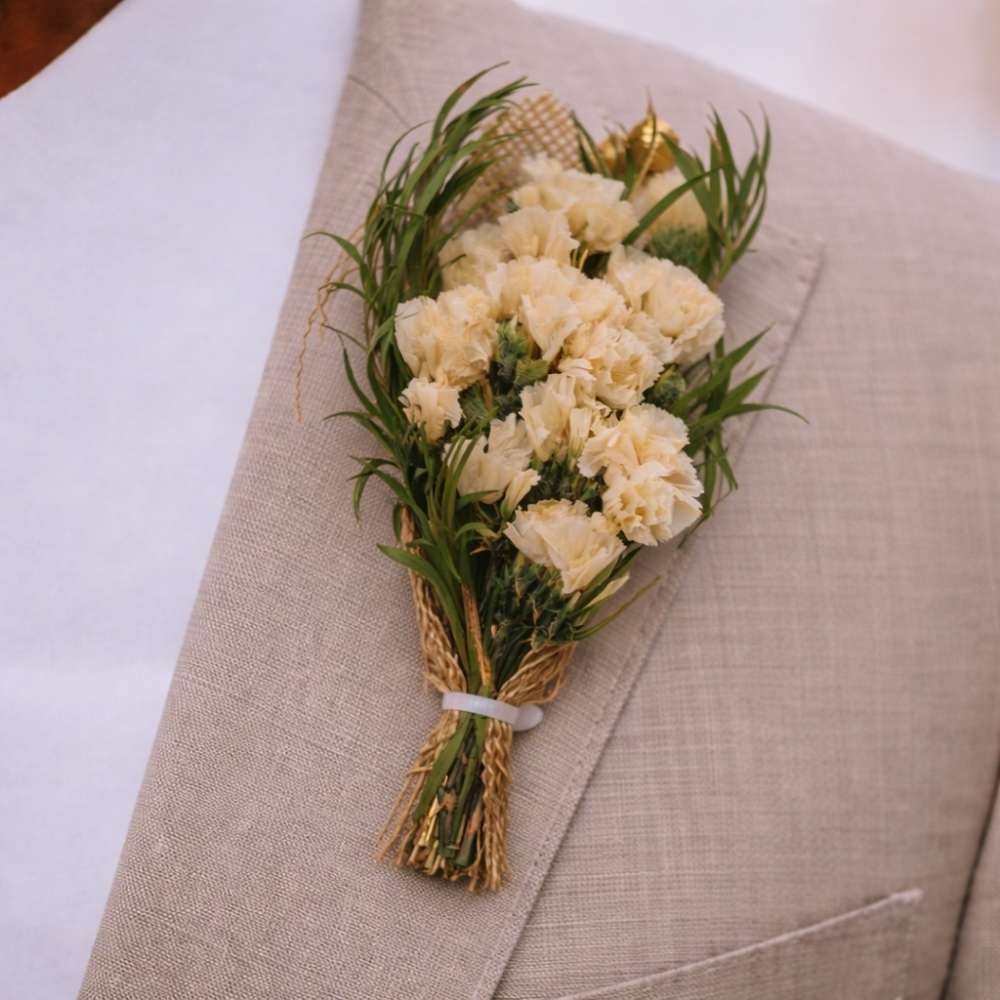 Peach & Green Artificial Flower Boutonniere Rustic Floral Design
