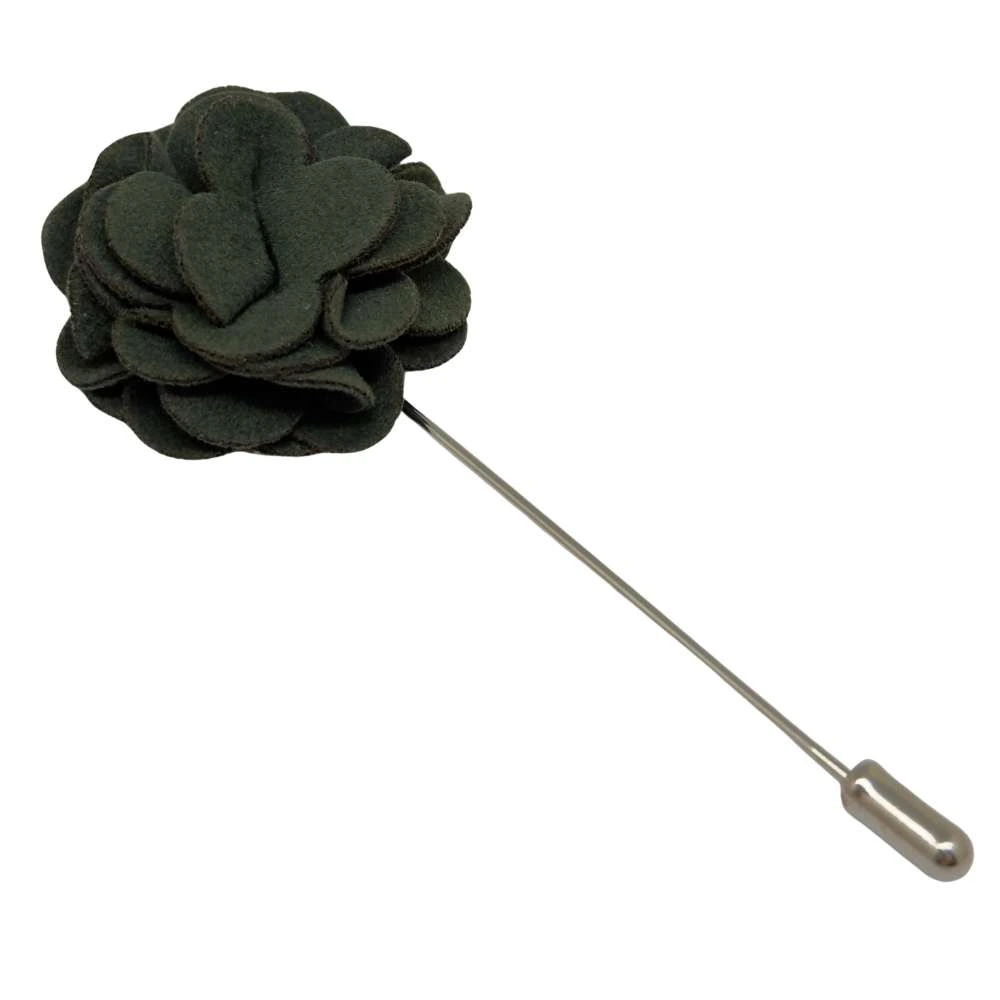 Dark Green Flower Lapel Pin Floral Design Formal Suit Accessory