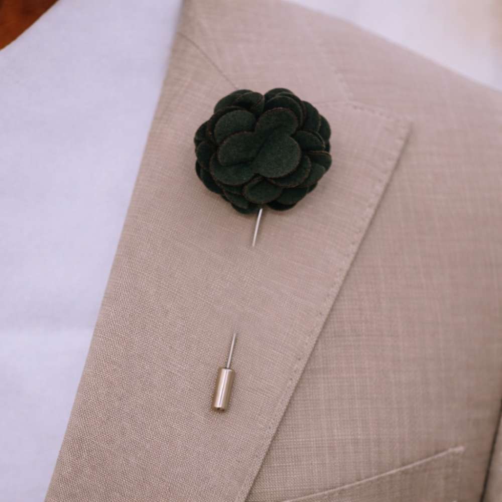 Dark Green Flower Lapel Pin Floral Design Formal Suit Accessory