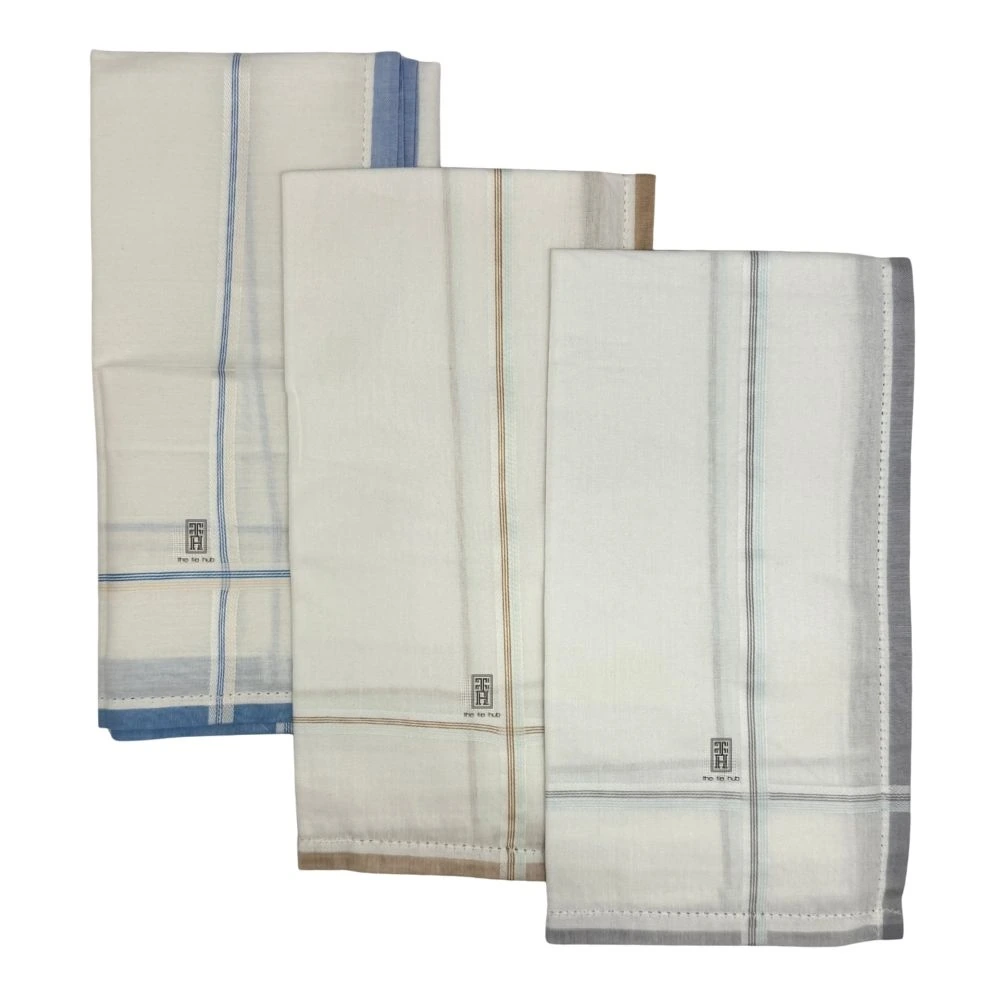 Cream Cotton Handkerchief Set Soft Striped Border Daily Use Pack of 3