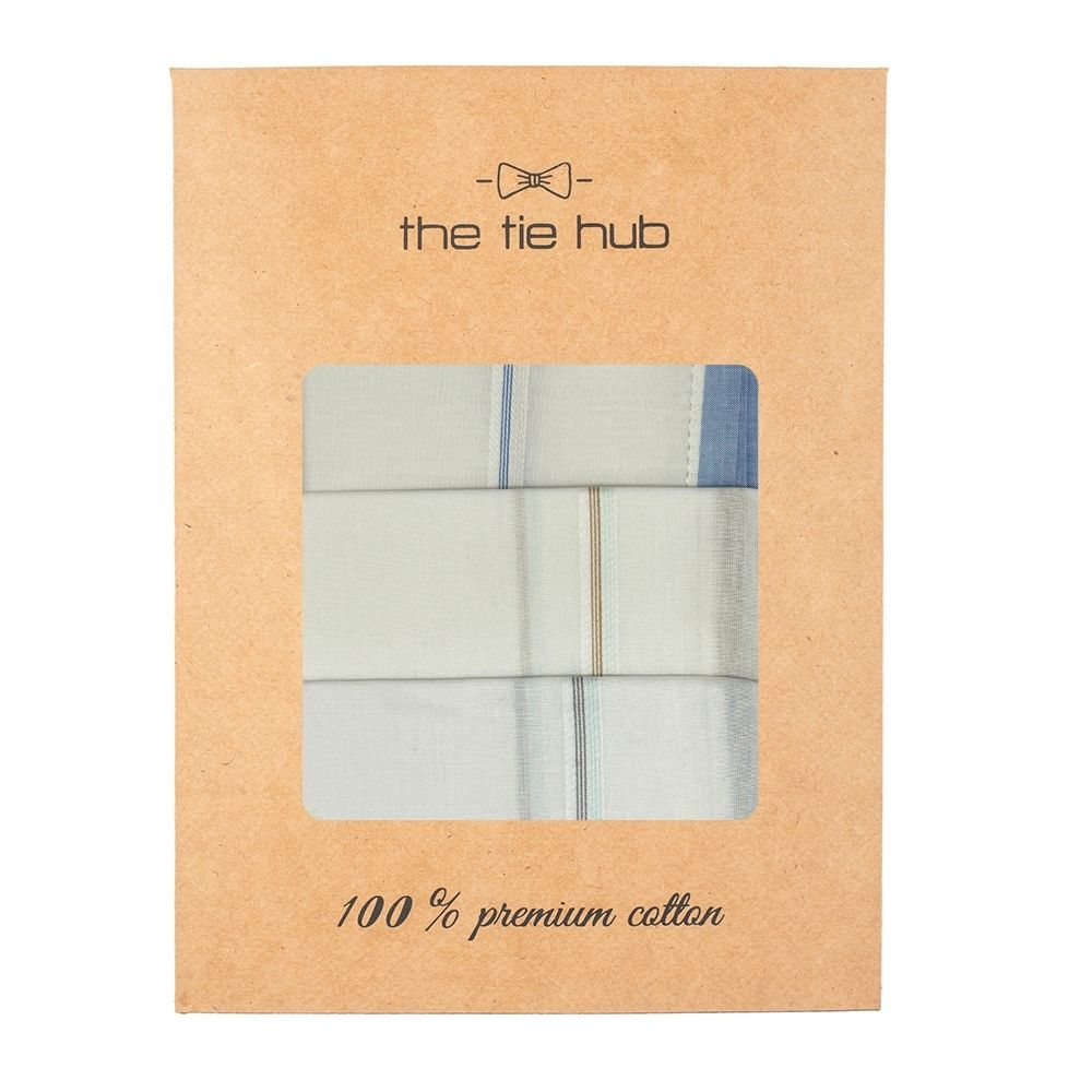 Cream Cotton Handkerchief Set Soft Striped Border Daily Use Pack of 3