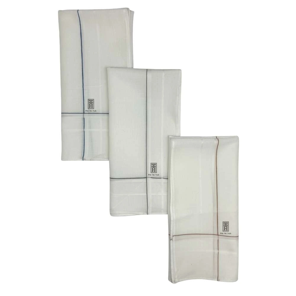 Striped White Cotton Handkerchief Pack of 3
