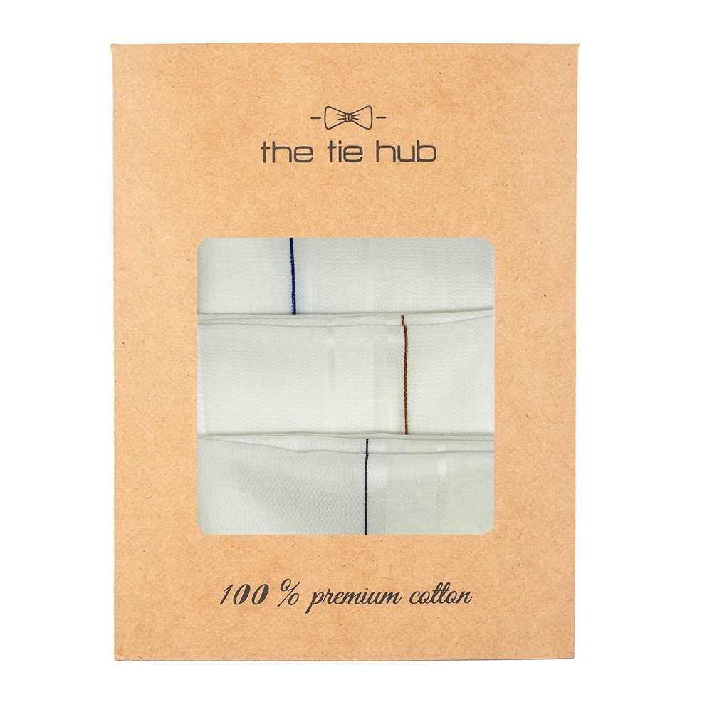 Striped White Cotton Handkerchief Pack of 3