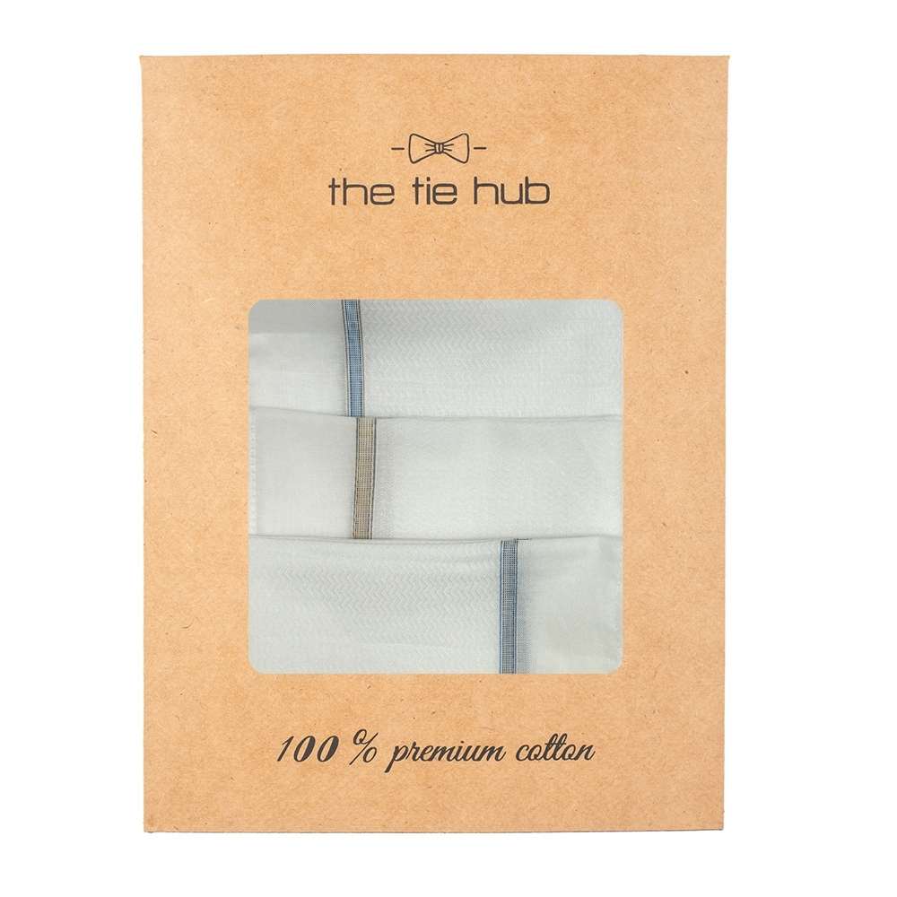Striped White Cotton Handkerchief Pack of 3