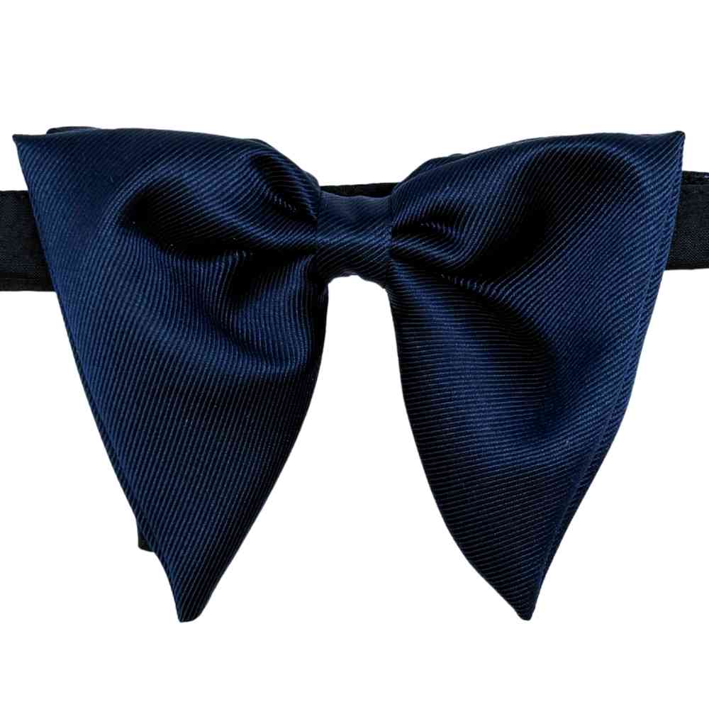 Navy Blue Self Textured Twill Effect Butterfly Silk Bow Tie
