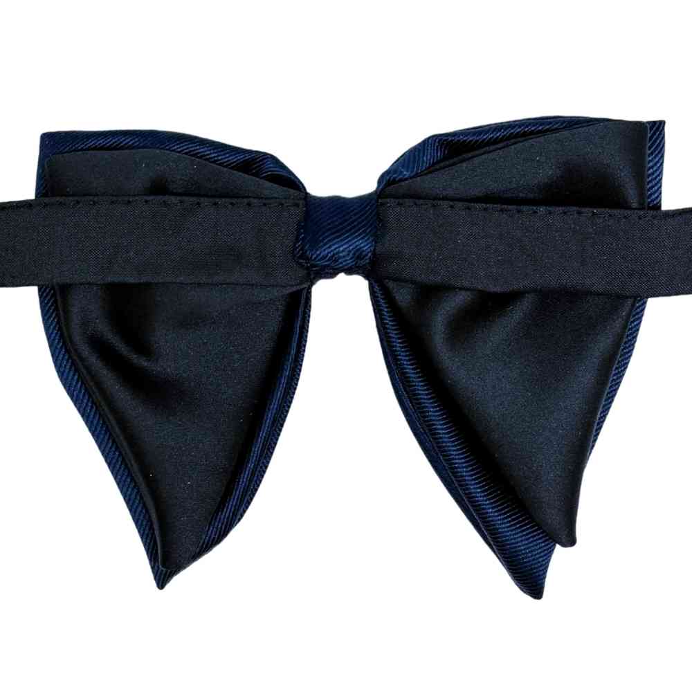 Navy Blue Self Textured Twill Effect Butterfly Silk Bow Tie