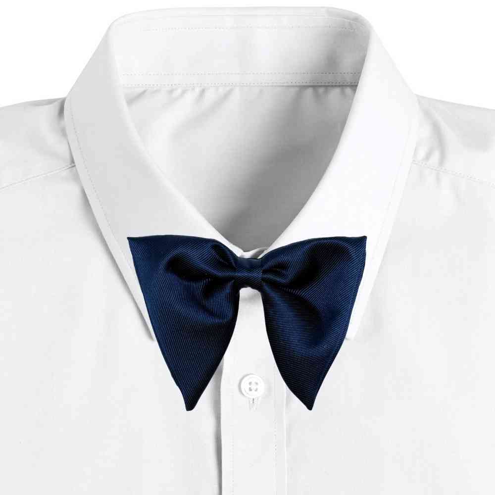 Navy Blue Self Textured Twill Effect Butterfly Silk Bow Tie