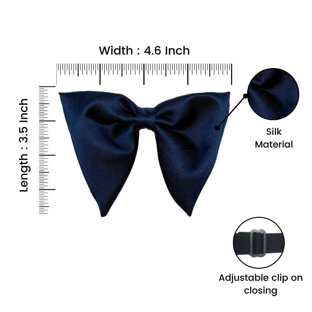 Navy Blue Self Textured Twill Effect Butterfly Silk Bow Tie