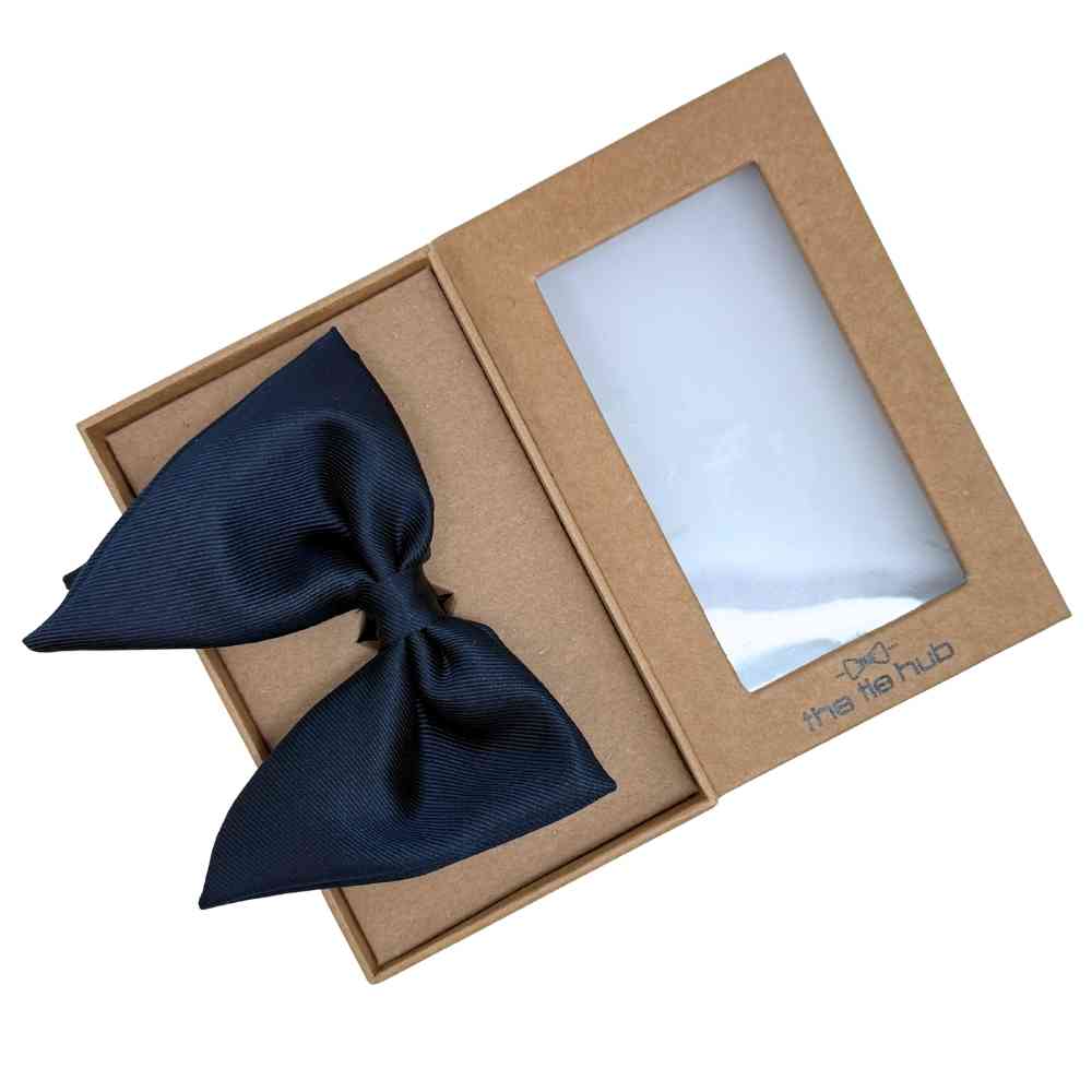 Navy Blue Self Textured Twill Effect Butterfly Silk Bow Tie