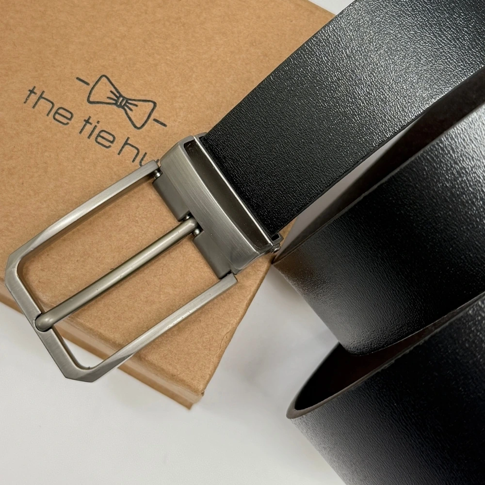Black & Brown PU Leather Formal Belt with Rectangular Pin Buckle Matte Finish
