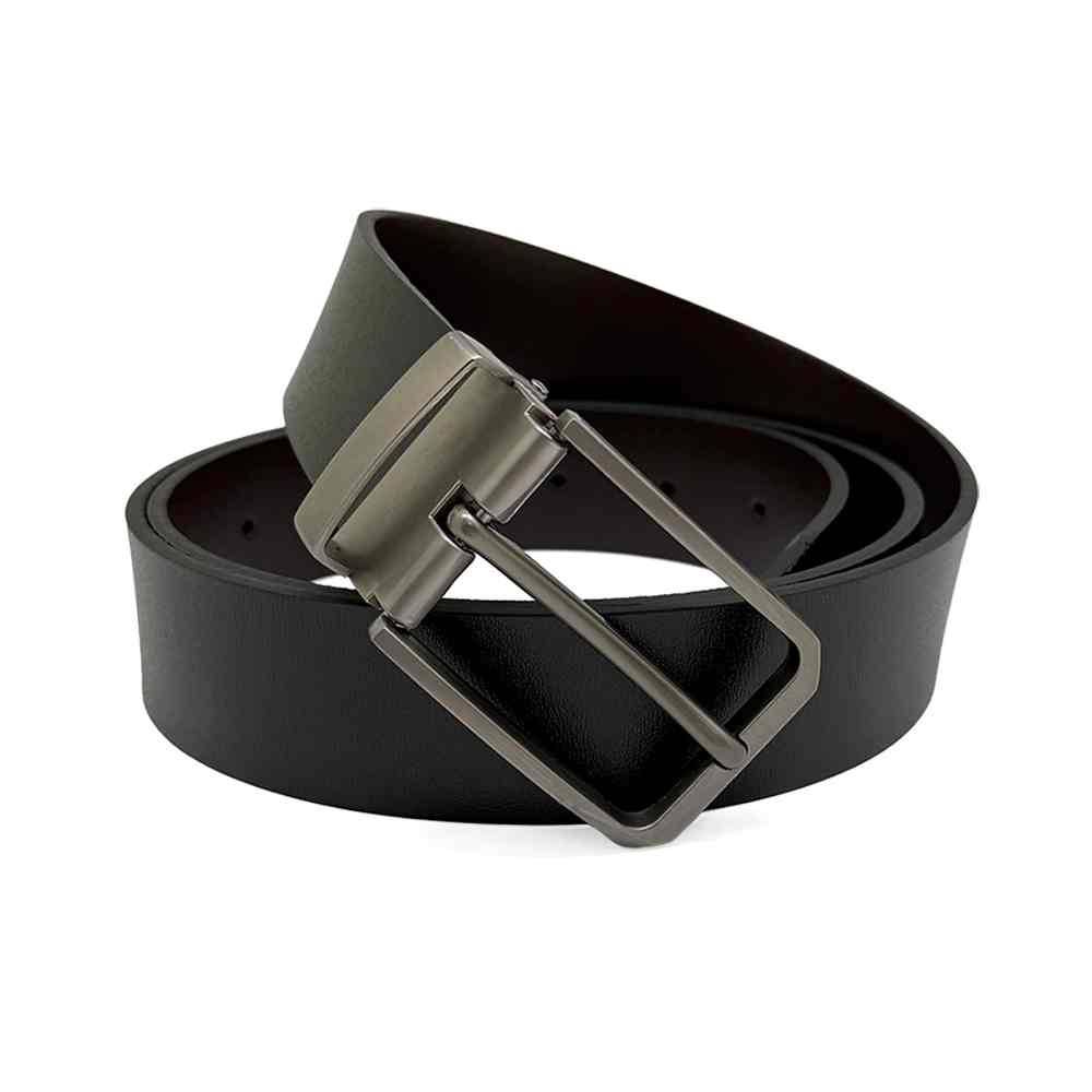 Black & Brown PU Leather Formal Belt with Rectangular Pin Buckle Matte Finish