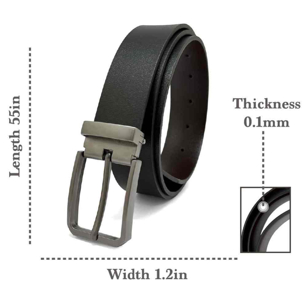 Black & Brown PU Leather Formal Belt with Rectangular Pin Buckle Matte Finish