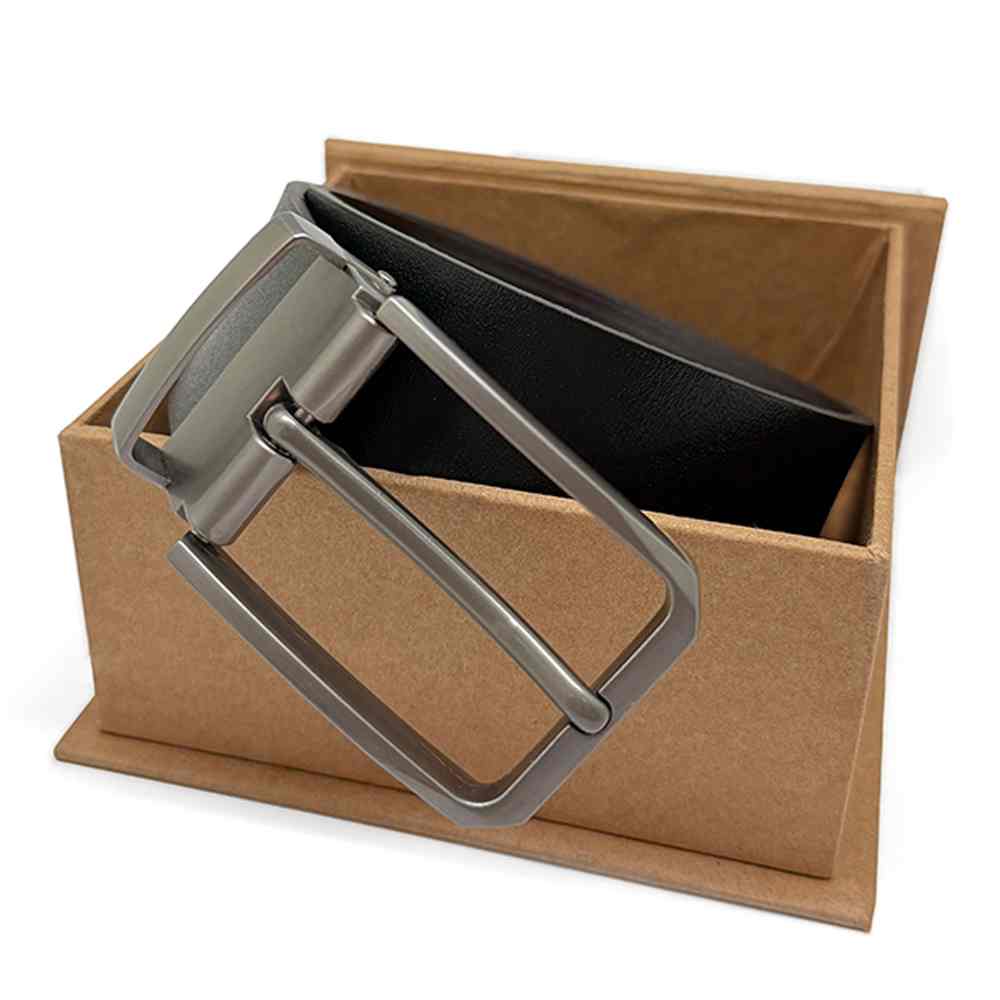Black & Brown PU Leather Formal Belt with Rectangular Pin Buckle Matte Finish
