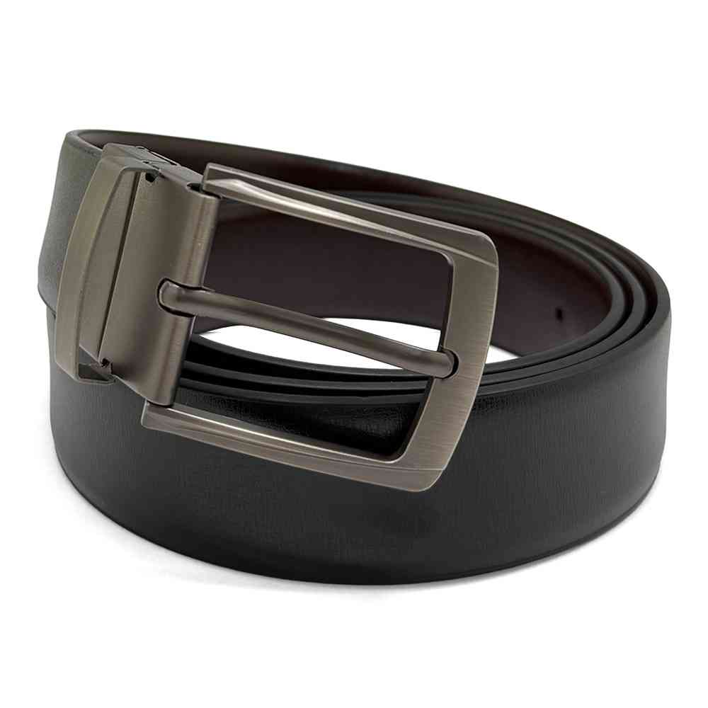 Black & Brown Reversible PU Leather Formal Belt with Rotating Rectangular Pin Buckle Matte Finish