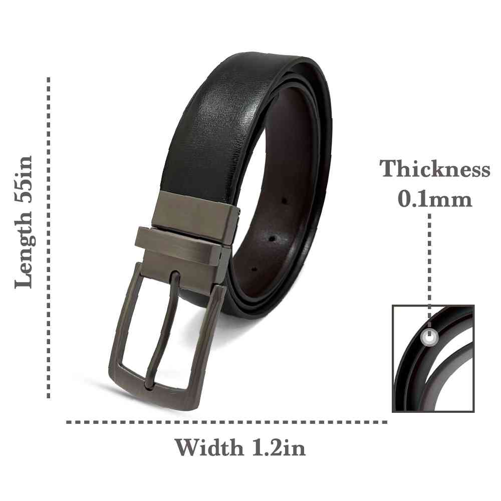 Black & Brown Reversible PU Leather Formal Belt with Rotating Rectangular Pin Buckle Matte Finish