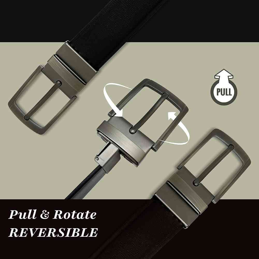 Black & Brown Reversible PU Leather Formal Belt with Rotating Rectangular Pin Buckle Matte Finish