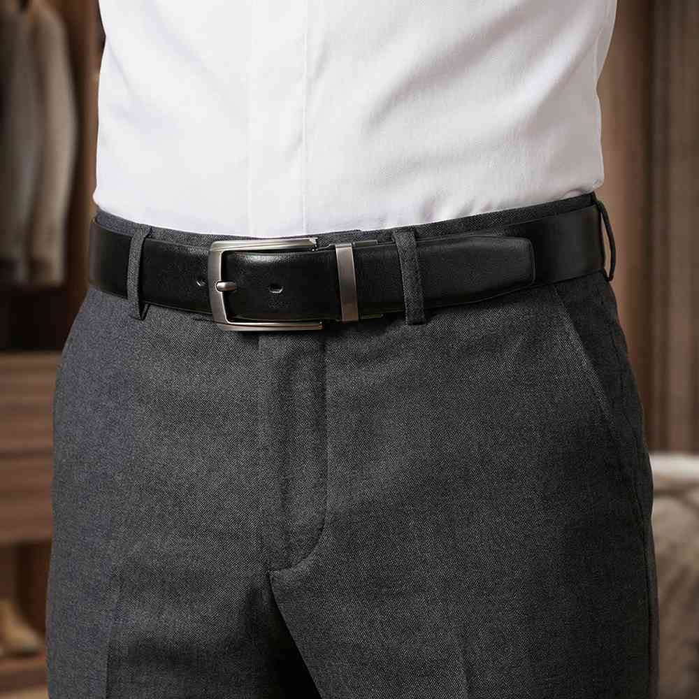 Black & Brown Reversible PU Leather Formal Belt with Rotating Rectangular Pin Buckle Matte Finish