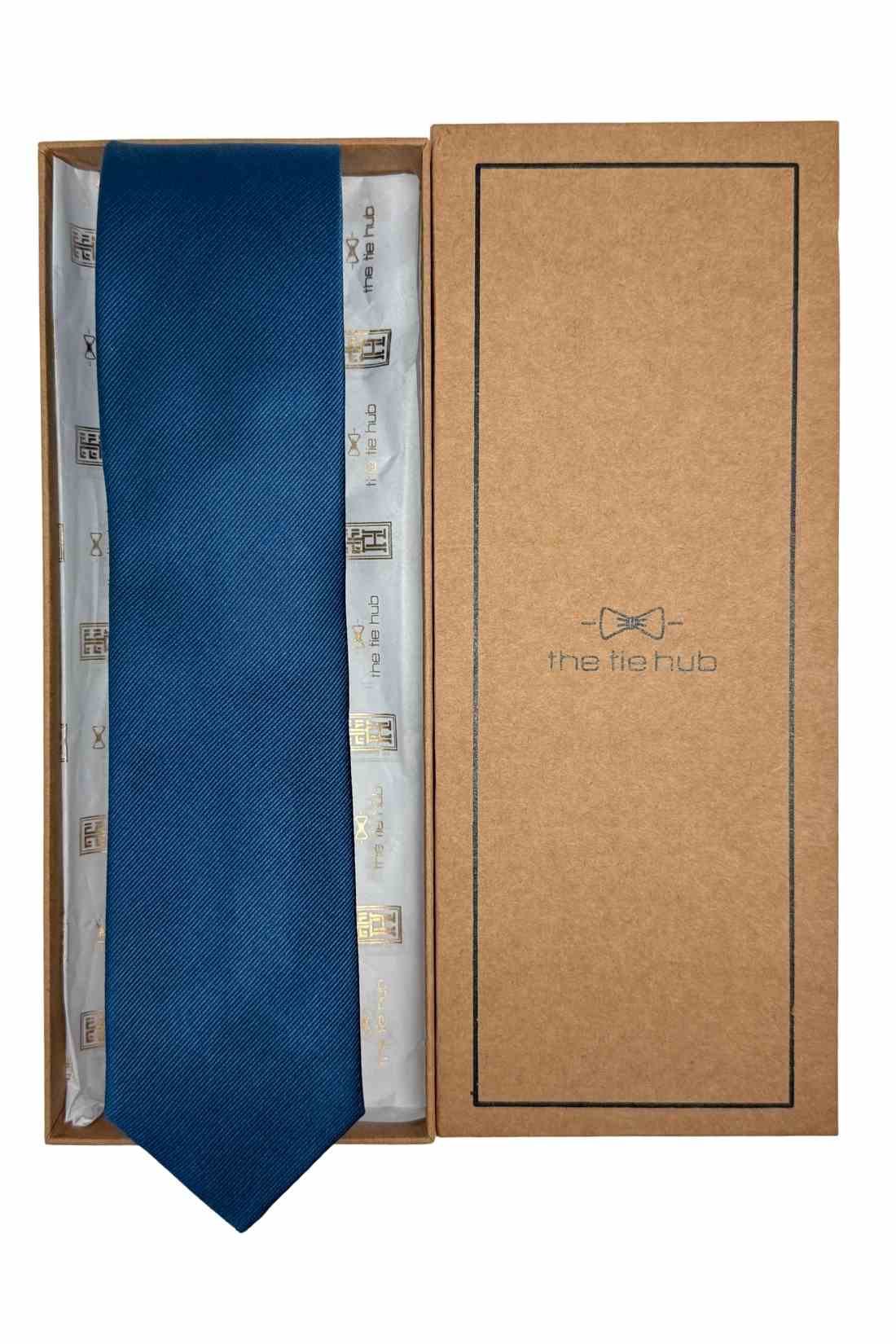 The Tie Hub Solid Teal Blue Silk Premium Necktie