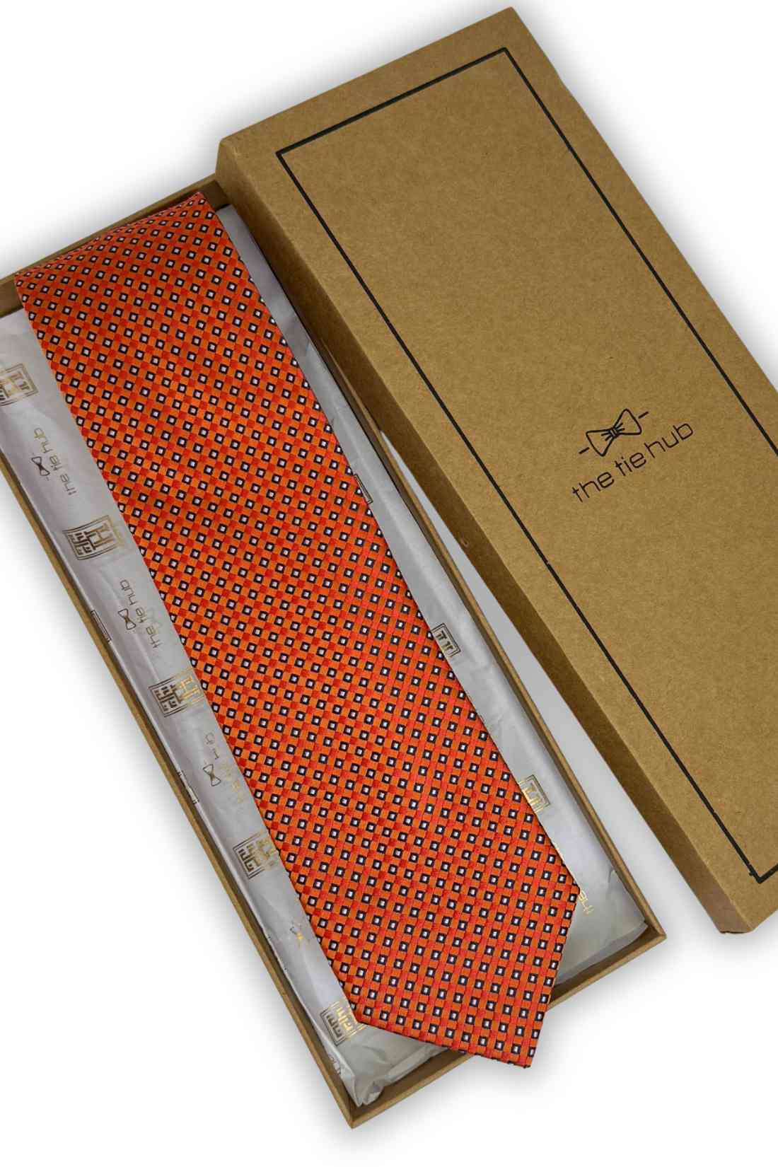 Orange Micro Geometric Silk Necktie Β Textured Formal & Business Wear Tie