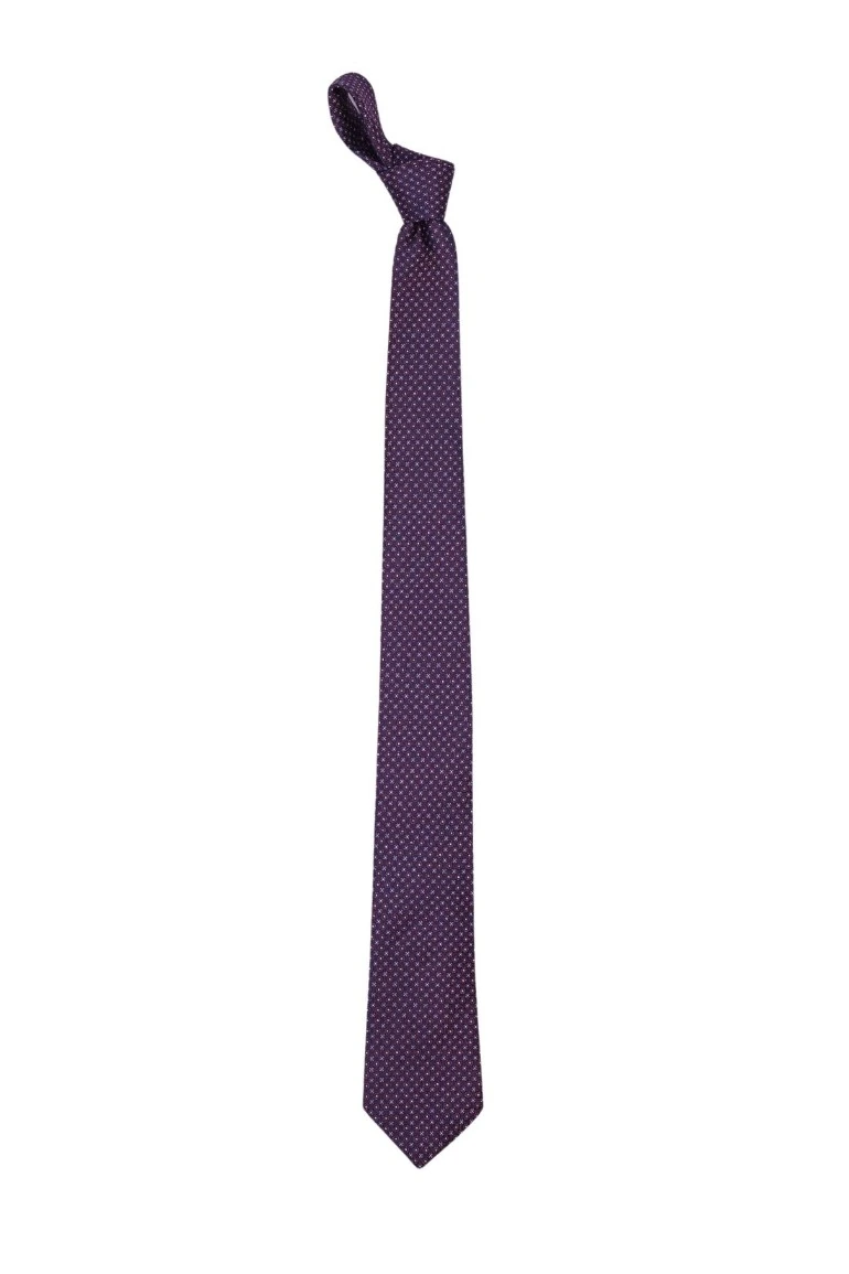 Men's Burgundy and Blue Silk Necktie with Modern Geometric Design