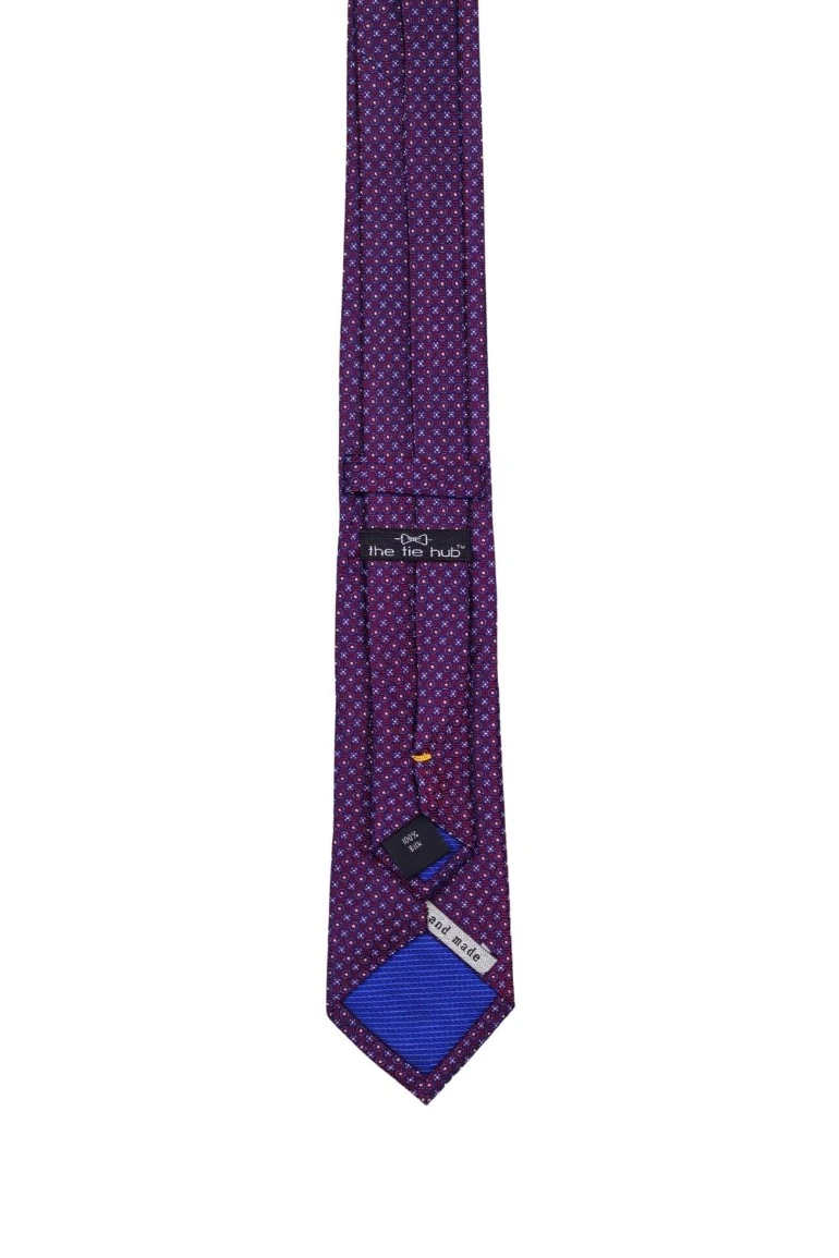 Men's Burgundy and Blue Silk Necktie with Modern Geometric Design