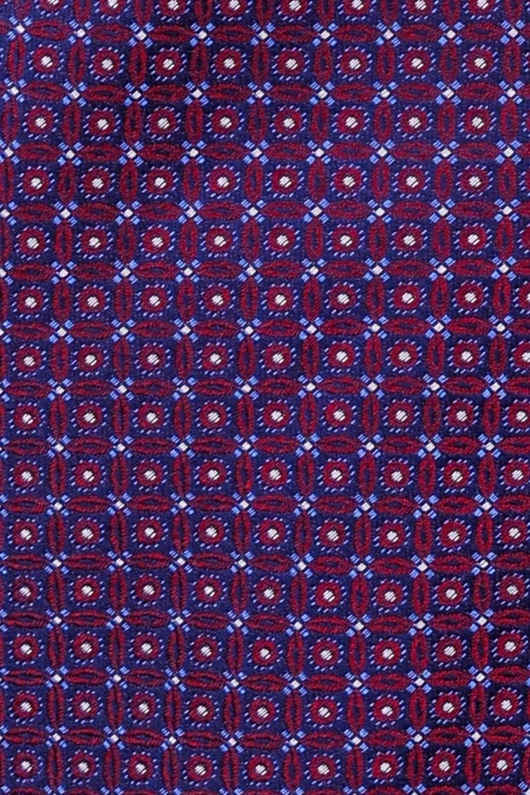 Men's Burgundy and Blue Silk Necktie with Modern Geometric Design