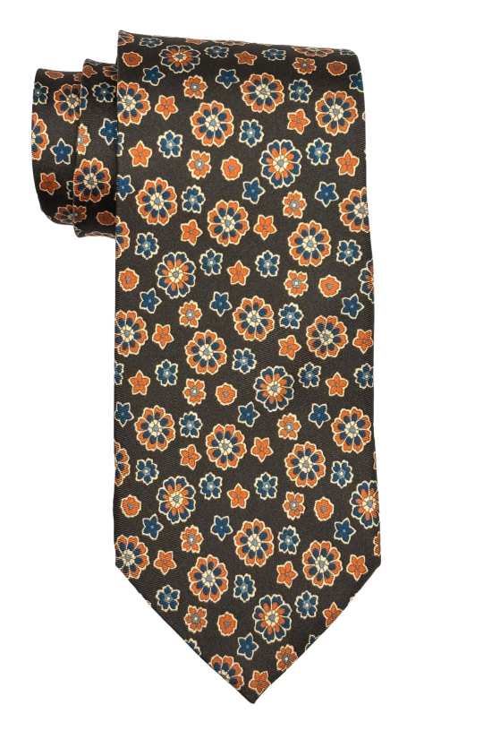 The Tie Hub Brown Floral Silk Necktie