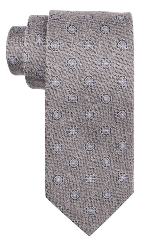 Grey Floral 50% Silk and 50% Wool Necktie