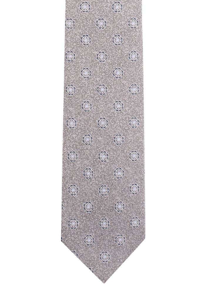 Grey Floral 50% Silk and 50% Wool Necktie