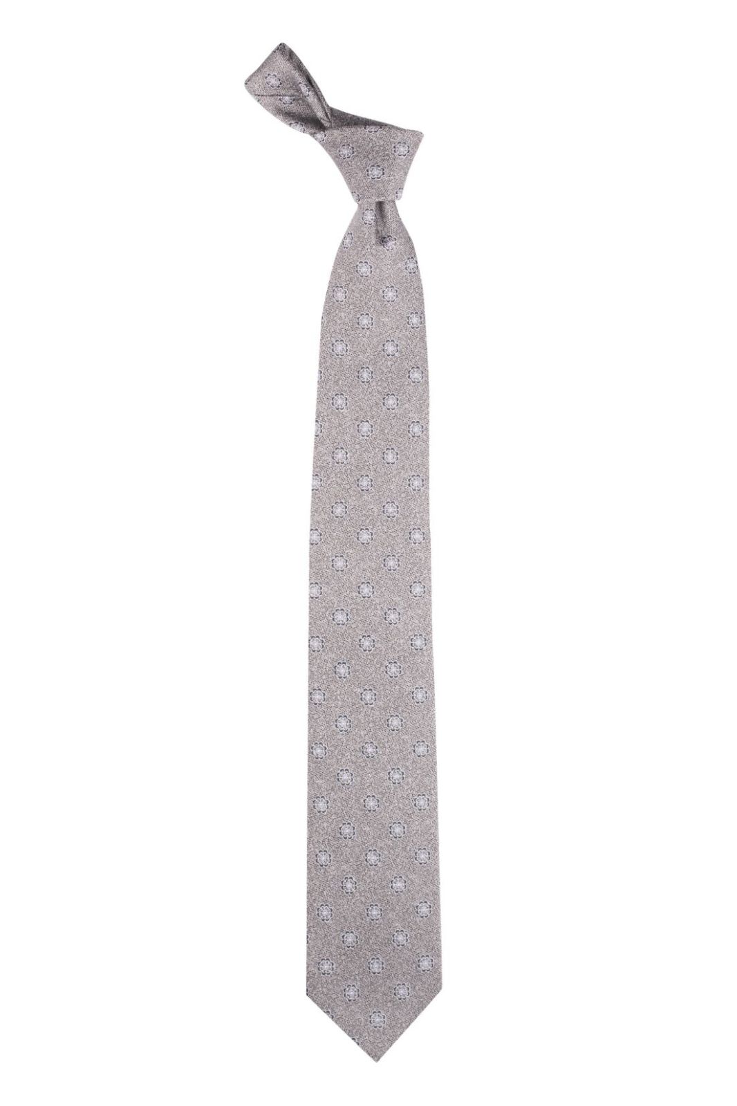 Grey Floral 50% Silk and 50% Wool Necktie