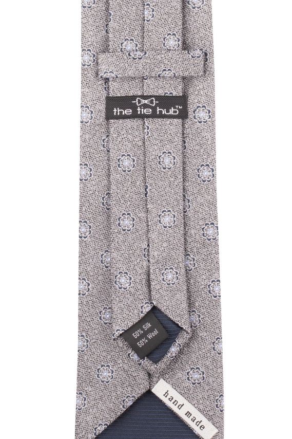 Grey Floral 50% Silk and 50% Wool Necktie
