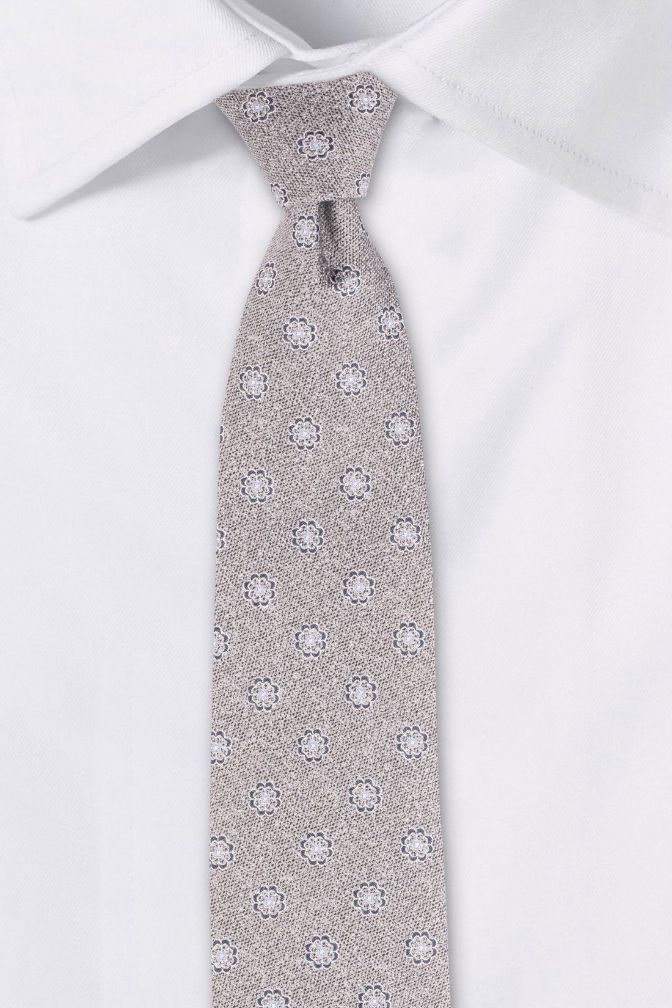 Grey Floral 50% Silk and 50% Wool Necktie