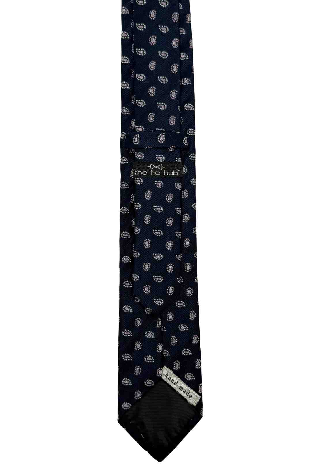 Navy Blue Mini Paisley 100% Silk Necktie Subtle Formal Office Wear